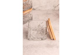 Resim 6'lı Ahşap Kapaklı Kare Cam Kahvaltılık, Çerezlik, Çok Amaçlı, 230 ml 