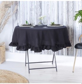 Resim Dnc Home Tekstil Siyah Keten Yuvarlak Fırfırlı Masa Örtüsü Siyah 