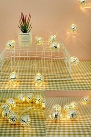 Resim Mobee Mini Disko Topu Dekoratif Süsleme 10 Lu Led Zinciri Pilli Süs Led Şerit Disko Topu Led Işık 1430 
