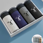 Resim 4 Paket Erkek Geyik Başı Baskılı Boxer Şort - Esnek Kumaş, Şık Hayvan Tasarımı ile Rahat Giyim, Siyah, Gri, Mavi ve Beyaz Seçenekler, Rahat Giyim | Geyik Başı Baskısı | Orta Esneklik 