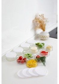 Resim 12'li Premium Kahvaltılık Seti 410 Cc Beyaz Plastik Kapaklı Cam Saklama Kabı, Hava Geçirmez Beyaz 