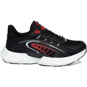 Resim Wickers Siyah Erkek Spor Ayakkabı Sneaker Ayakkabı Siyah / Kırmızı Köpük Taban Bağcıklı 2755 