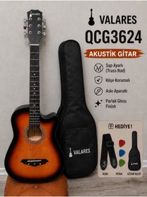Resim valares 38c Kesik Kasa Sap Ayarlı Akustik Gitar 38 inç Full Aksesuar Hediyeli Sunburst 