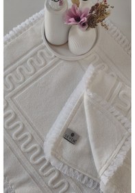 Resim 2'li Püsküllü Ayak Havlusu-%100 Pamuk-50x70 Cm Ekru 