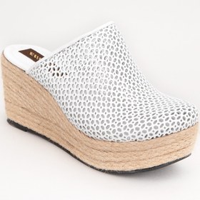 Resim Elile Shoes Deri Jüt Topuk Kapalı Burun Kadın Terlik Beyaz 