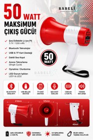 Resim Rabelix Online Marketing 50 Watt Şarjlı Megafon Bluetooth USB TF Kart Destekli Ses Kayıtlı El Megafonu 