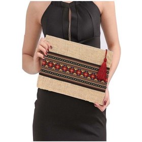 Resim Yaratıcı Tasarım Hasır Kadın Portföy & Clutch Çanta Kırmızı 