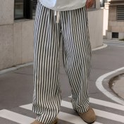 Resim Erkek Yaz Günlük Geniş Bacaklı Pantolon, Hafif Polyester Kumaş ile Bağcıklı, Düz Bol Fit Çizgili Uzun Pantolon, Okula Dönüş, Rahat Koşu Yoga için 
