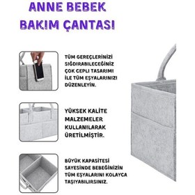 Resim Pratik Keçe Düzenleyici Organizer Anne Bebek Bakım Çantası Hafif Şık Alt Açma Yanı Günlük Kullanım Gri 
