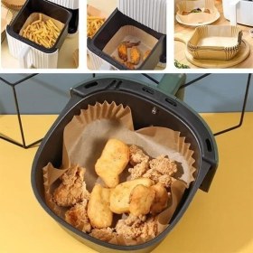 Resim Buffer® 50 Adet Air Fryer Pişirme Kağıdı Tek Kullanımlık 23 cm Kare Pişirme Kağıdı Xxl 