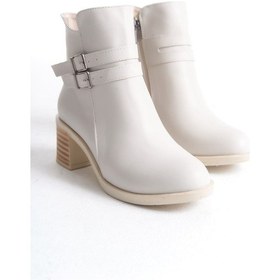 Resim Noemı Tokalı Fermuarlı Ortopedik Taban Topuklukadın Bot Ckt - Krem Krem 
