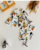 Resim Neşeli Bebekler Mickey Ve Arkadaşları Baskılı Önden Düğmeli Cepli Pijama Takımı 