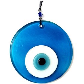 Resim Şeffaf Turkuaz El Yapımı Nazar Boncuklu Cam Duvar Süsü 