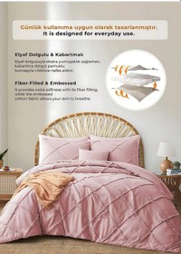 Resim Evlen Home Pamuklu Aimar Yatak Örtüsü Takımı Çift Kişilik Günlük Boho 3 Parça Elyaf Dolgulu Pudra Pudra 