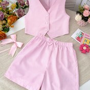 Resim Kızlar için Günlük Çizgili Yelek ve Etek Takımı, Dış Mekan ve Günlük Kıyafetler İçin Uygun 