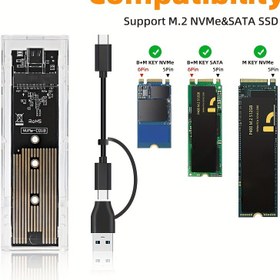 Resim 10GbpS Kablosu M.2 NVME PCIE Ve NGFF SATA Çift-protokol SSD Şasi Şeffaf USB Tip C 10Gbps PCI-E M2 SSD Şeffaf Disk Kasa 