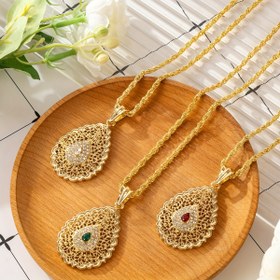 Resim Orta Doğu Tarzı Moda Kadın Kolyesi, Oymalı Damla Tasarımlı Bükümlü Zincirli Altın Kaplama Arap Metal Takısı 