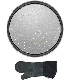 Resim Kitchen Design Lab Orta Boy Delikli Pizza Tepsisi 32 CM Ve Gri Silikon Yanmaz Fırın Eldiveni 