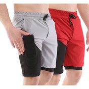 Resim Ghassy Co Erkek 2'li Paket Running Hızlı Kuruma Micropoly Antrenman Fitness Kısa Taytlı Spor Şort 