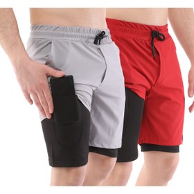 Resim Ghassy Co Erkek 2'li Paket Running Hızlı Kuruma Micropoly Antrenman Fitness Kısa Taytlı Spor Şort 
