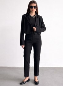 Resim Jaglion New Season Siyah Düğme Detaylı Kadın Yazlık Crop Blazer Ceket 