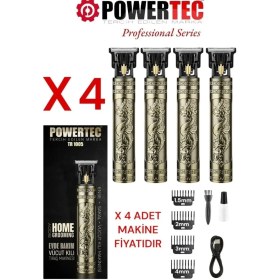Resim Powertec TR-1005 Şarjlı Sakal Tıraş Makinesi 4 Adet Kuru Kullanım İçin Altın Renkli Tasarım 