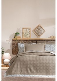 Resim Özdilek Sarmaşık Tek Kişilik Jakar Biyeli Pike Takımı Kahve 