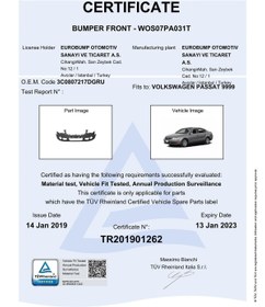 Resim Dega Volkswagen Passat Ön Tampon 05- / Tüv Orjinal Ref. No: 3c0807217dgru Uyumlu Wos07pa031t 