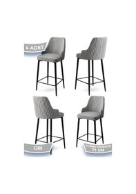 Resim Canisa Enox Serisi, 4 Adet Gri Sandalye Mutfak Bar Sandalyesi, Babyface Kumaş, Siyah Metal Ayak Sandalye Gri Ayaklar Siyah 