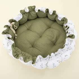 Resim Yuvarlak Babynest - Çift Taraflı - Açık Yeşil Örgü - Yapraklar 