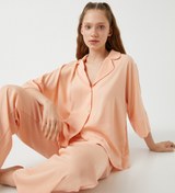Resim Düğmeli Saten Pijama Üstü Truvakar Kol 