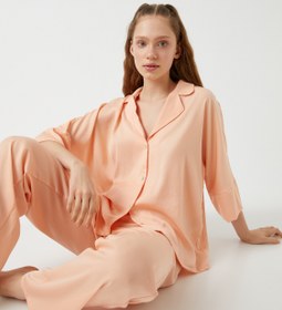 Resim Düğmeli Saten Pijama Üstü Truvakar Kol 