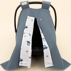 Resim Puset Örtüsü - Çift Taraflı - Koyu Mavi Petek - Mavi Arabalar 