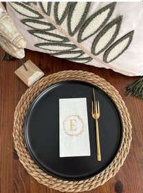 Resim Gold Yaldızlı Beyaz Çelenkli E Harfi Garson Peçete 16 Adet 