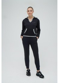 Resim Kadın Uzun Kol Kapüşonlu Siyah Eşofman Takım C3t7n9o02 001 