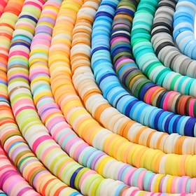 Resim Yaklaşık 350 adet (40.01cm/Şerit) 0.61cm Gökkuşağı Düz Yuvarlak Polimer Kil Boncuklar Karışık Renk Serisi DIY Bilezikler Kolye Zincirleri Takı Yapımı için 