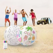 Resim DIY Şişme Plaj Topu Seti, Renkli Grafiti Topu, Seyahat Tasarımlı Balon Kılıflı ve 4 Yıkanabilir Kumaş Kalemi ile Spor Su Topu 