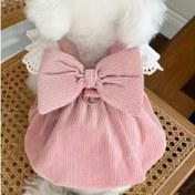 Resim 1 adet Pet Prenses Elbise, Kurdele ve Tasma Halkası ile - Dantelli Kollu Polyester Korduroy Köpek Sundress Küçük Irklar için - Sonbahar ve Kış için Her Mevsim Giyilebilen Evcil Hayvan Giysisi 