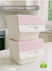 Resim 2 Li Tekerlekli Patateslik Soğanlık Erzak Kutusu Organizer Sebzelik Beyaz-pembe 24 Lt Pembe-beyaz 