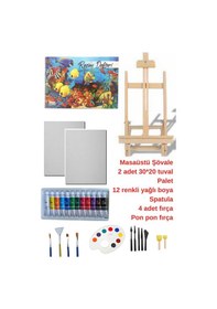 Resim Masaüstü Şövale Yağlı Boya Resim Başlangıç Seti, 2 Adet Tuval Tual Ressam Seti, Şövalye Çok Renkli 