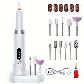 Resim Profesyonel Elektrikli Tırnak Matkap Parlatıcı, Eski Sanatsal Çıkartma Zımpara Kalemi & Manikür ve Pedikür Aletleri için Cila Makinesi, İnteraktif Taşlama Başlıkları ile USB Şarj Edilebilir, 500mAh Lityum Pil, Portatif Bakım Çantası - Aile Arkadaşlar Sevgililer için Mükemmel Tatil Hediyesi! Her türlü manicure malzemelerine uygundur. Ergonomik tutuşlu kompakt dizayn, yüksek hız motoru dayanıklı plastik 