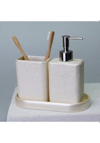 Resim By Selim Linen İnci 5 Parça Polyester Banyo Seti İnci 
