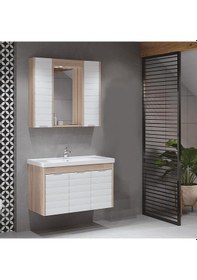 Resim Turkuaz Seramik Frame Etajerli Lavabo 90 x 45 CM-Denko Mostar 90 Alt Modül 