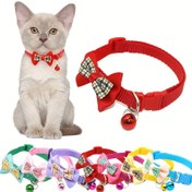Resim Ayarlanabilir Moda Kafesli Yaka Çanlı Papyonlu Kedi Yaka, Köpekler İçin Dayanıklı Güvenli Polyester Pet Yaka, Zarif Günlük Giyim 