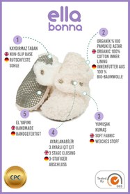 Resim Ella Bonna Kaydırmaz Taban, Bebek Pandufu, Ilkadım Ev Patiği, Terletmeyen Organik Pamuk Astarlı Kırık Beyaz 