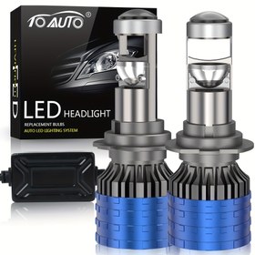Resim 2 adet H7 LED Projektör H4 20000LM H11 9005 HB3 9006 HB4 H8 H9 Mini Lens Otomatik LED Far Ampulleri 80W Turbo Fan Araba Işık Lambası 