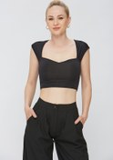 Resim estewoman Kare Yaka Crop Top Bej 