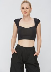 Resim estewoman Kare Yaka Crop Top Bej 