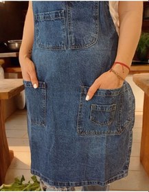 Resim Kot Kumaş Boyundan Askılı Çok Cepli Mutfak Önlüğü Mavi M 