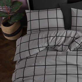 Resim Karo Gri %100 Pamuk Ranforce Battal Boy Nevresim Takımı 